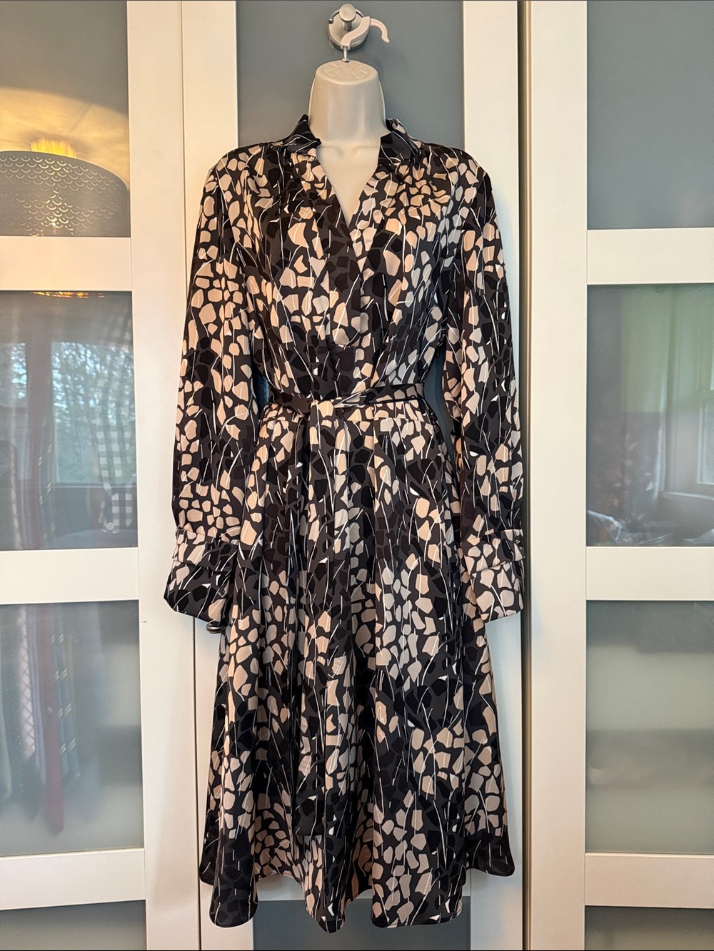 Richard Allan x H&M Black and Cream Printed Long-Sleeve Dress 10